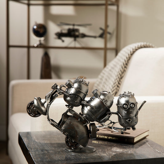 Minion Party Moped Inspired Recycled Metal Sculpture — Vault 88 recycled metal art