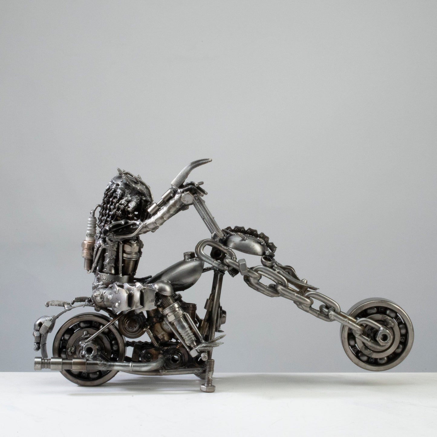 Predator motorcycle sculpture angle view