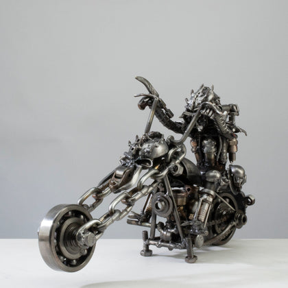 14" Predator Riding Motorcycle Inspired Recycled Metal Sculpture