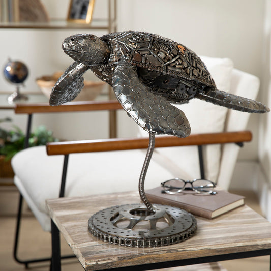 Sea turtle metal sculpture top view