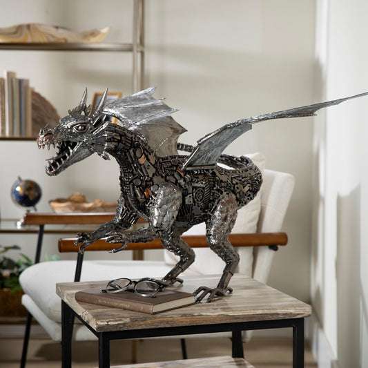 Dragon metal sculpture wing detail