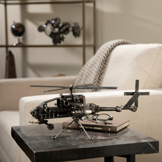 Apache helicopter sculpture side view
