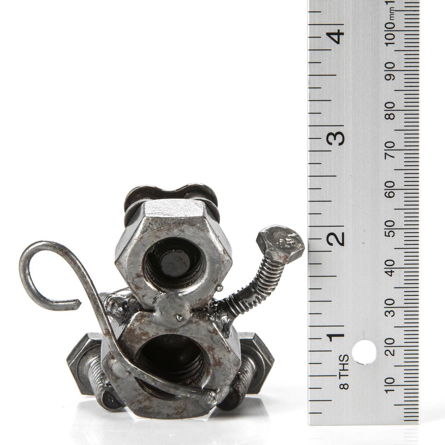 Monkey metal sculpture angle view