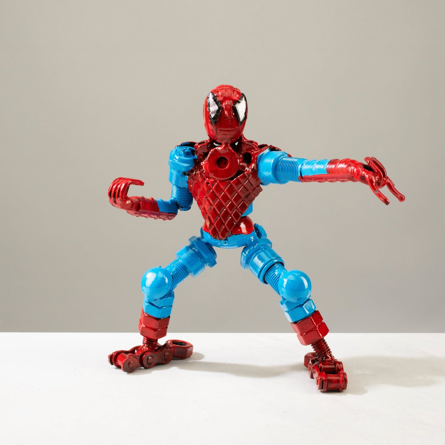 Spider Man metal sculpture angle view