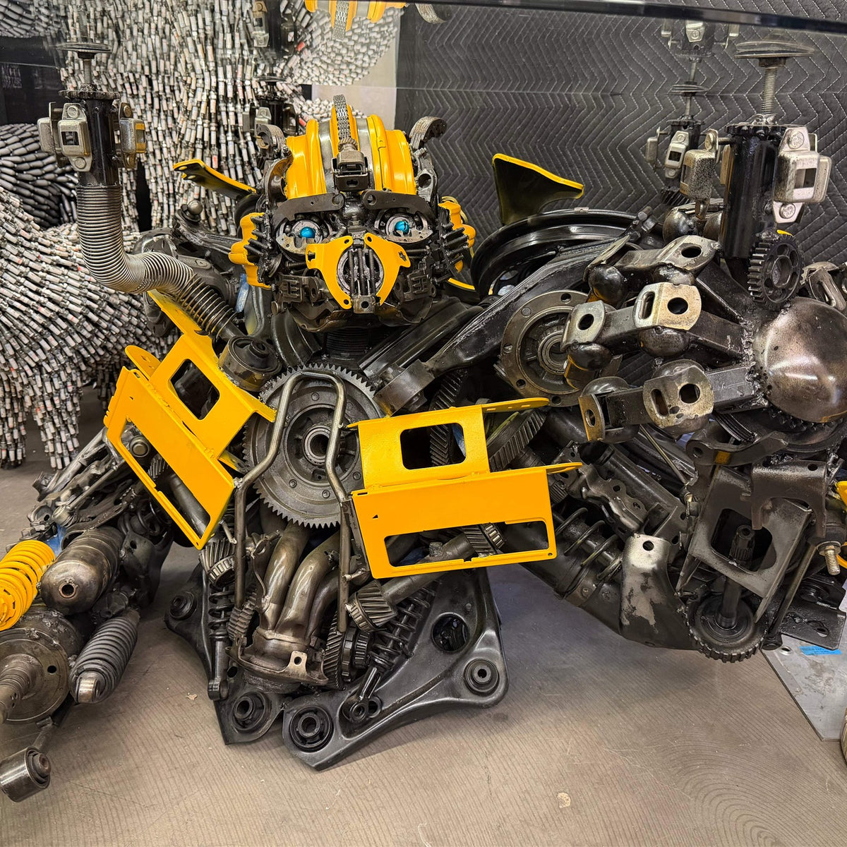 Recycled metal furniture — 37-inch Bumblebee inspired sculpture table hand-welded from reclaimed steel — Vault 88