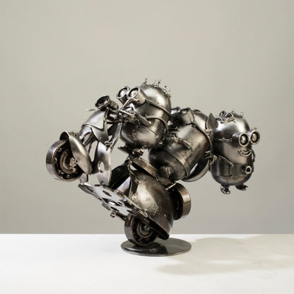Minion Party Moped Inspired Recycled Metal Sculpture — Vault 88 recycled metal art