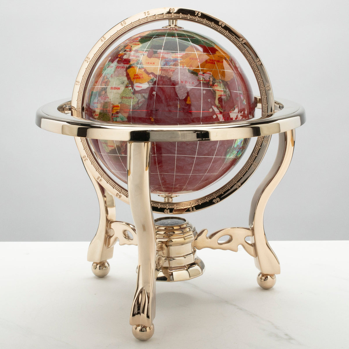 11" Tall Gemstone Globe with 6" Tanzanite Ocean on 24k Gold Plated Stand — Vault 88