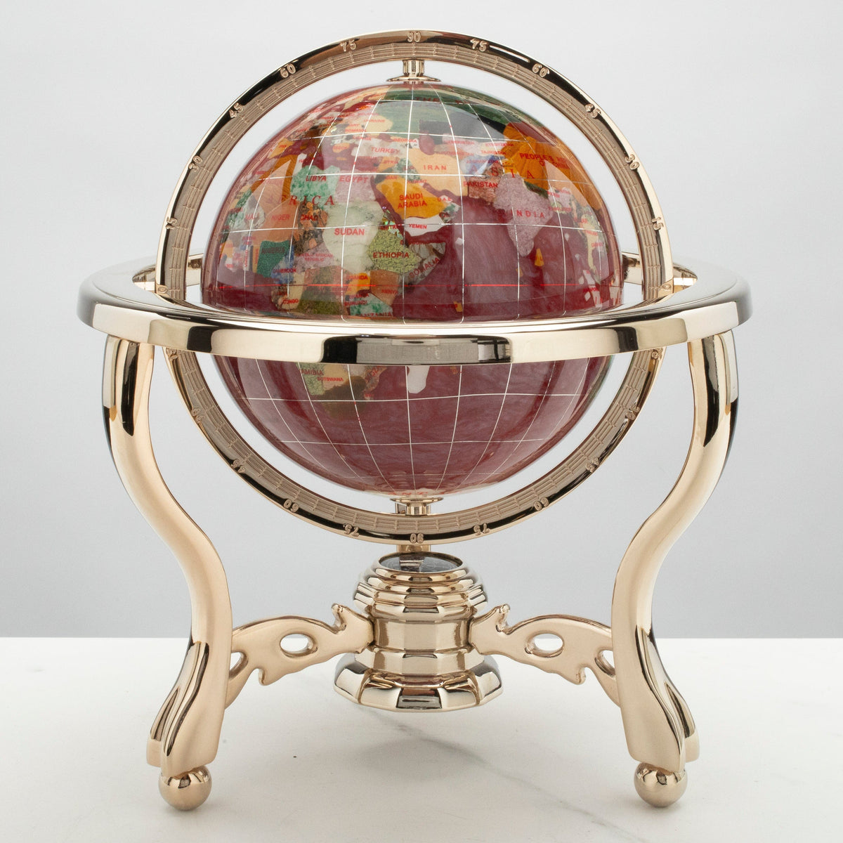 11" Tall Gemstone Globe with 6" Tanzanite Ocean on 24k Gold Plated Stand — Vault 88