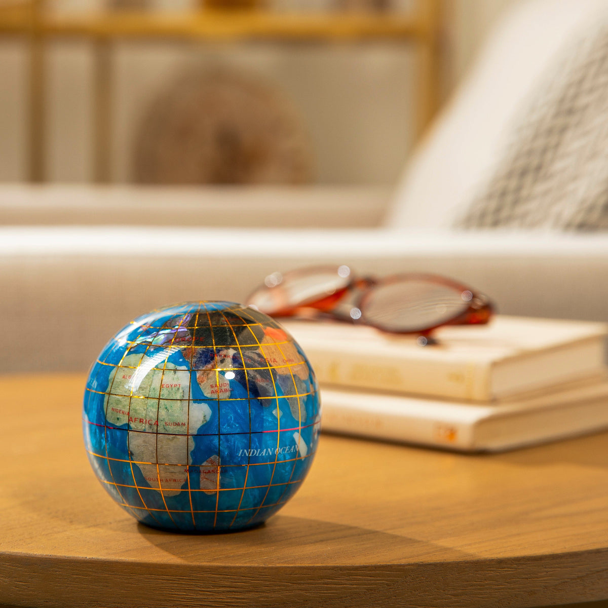 3" Gemstone Globe Paperweight with Bahama Blue Opalite Ocean — Vault 88