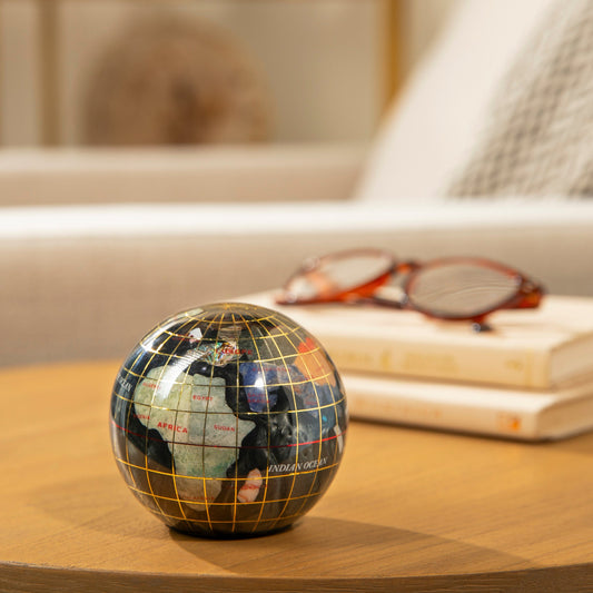 3" Gemstone Globe Paperweight with Black Opal Opalite Ocean — Vault 88