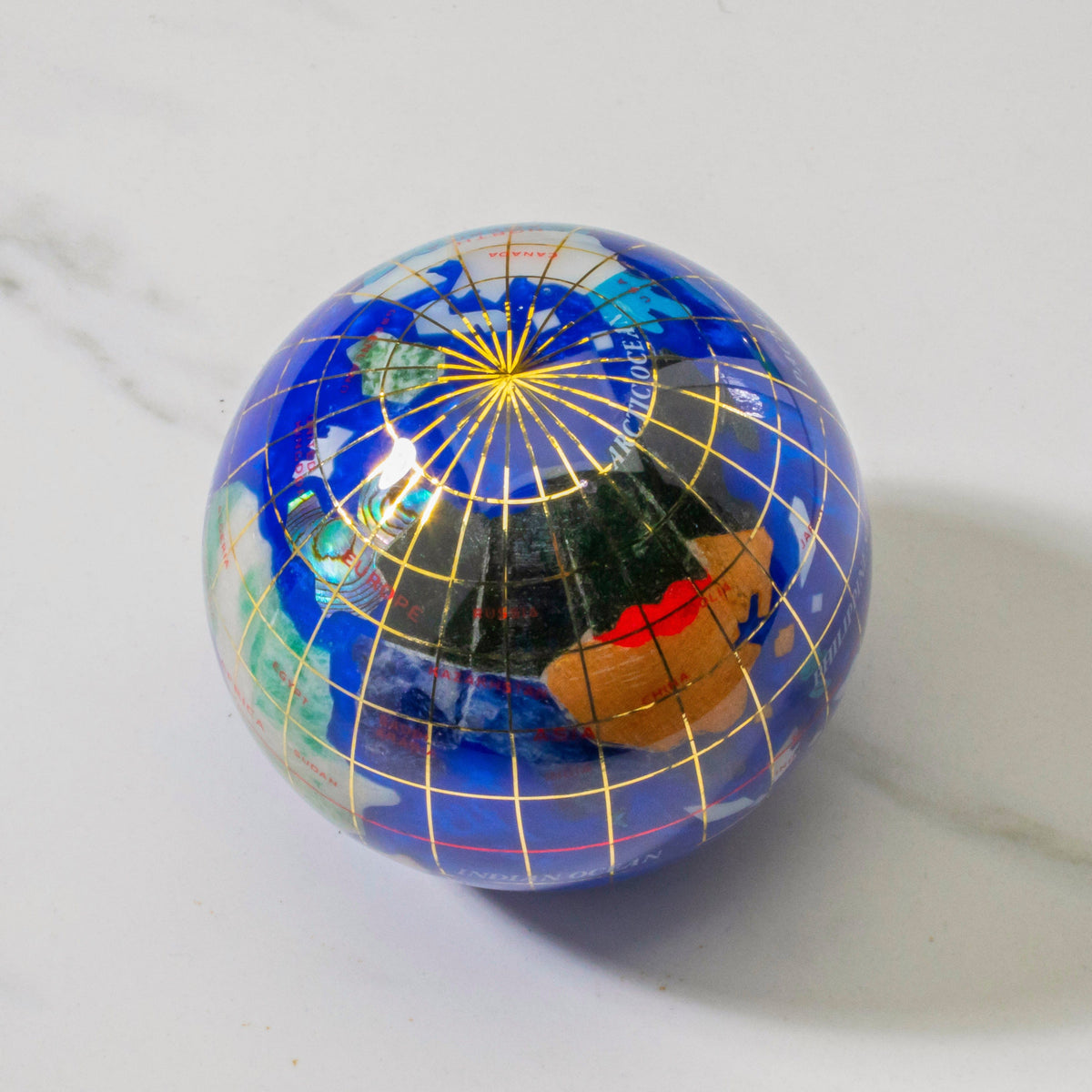 3" Gemstone Globe Paperweight with Caribbean Blue Opalite Ocean — Vault 88