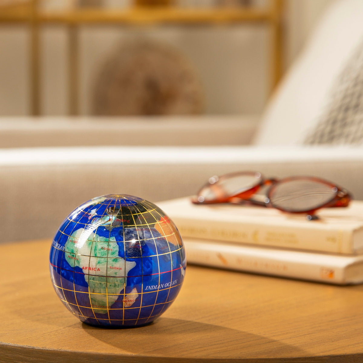 3" Gemstone Globe Paperweight with Caribbean Blue Opalite Ocean — Vault 88