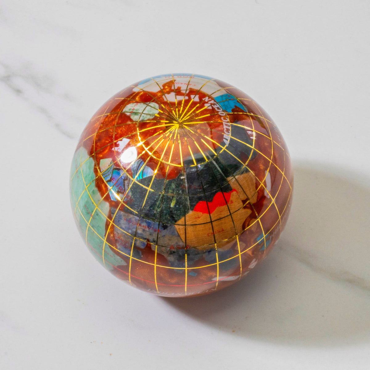 3" Gemstone Globe Paperweight with Copper Amber Opalite Ocean — Vault 88