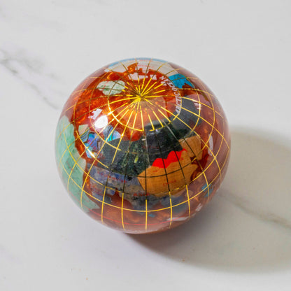 3" Gemstone Globe Paperweight with Copper Amber Opalite Ocean — Vault 88