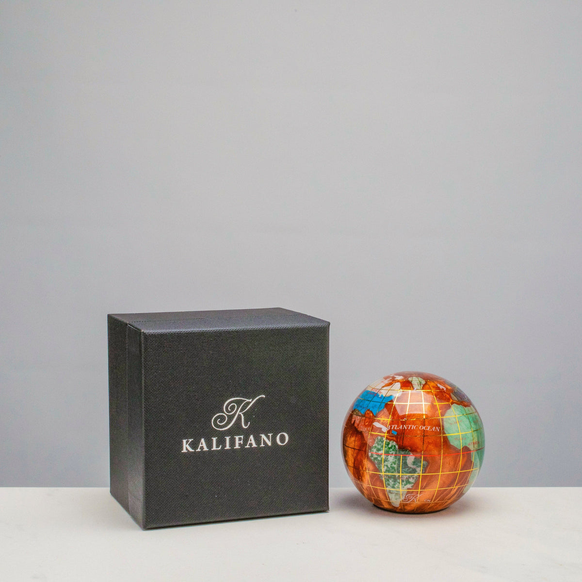 3" Gemstone Globe Paperweight with Copper Amber Opalite Ocean — Vault 88