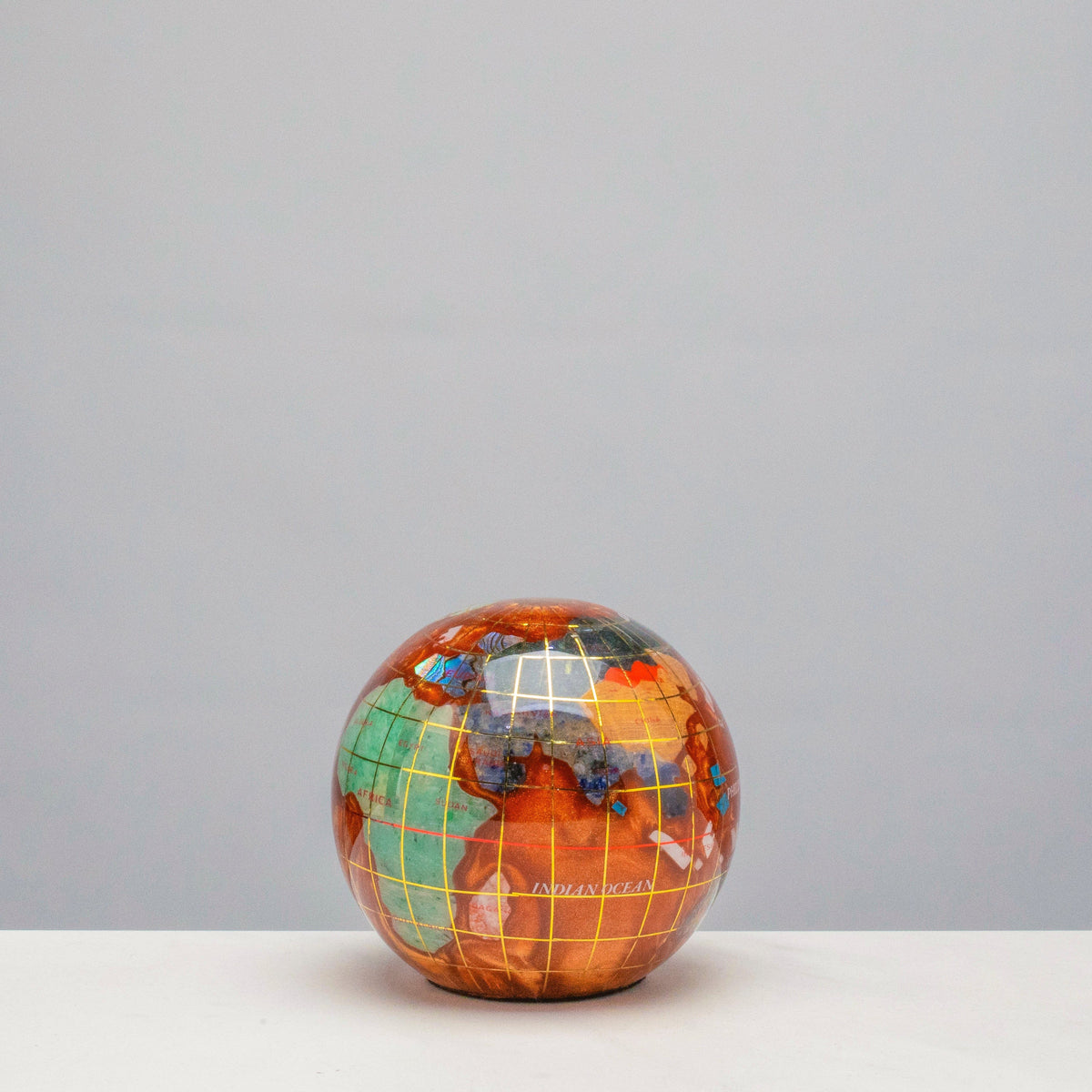 3" Gemstone Globe Paperweight with Copper Amber Opalite Ocean — Vault 88