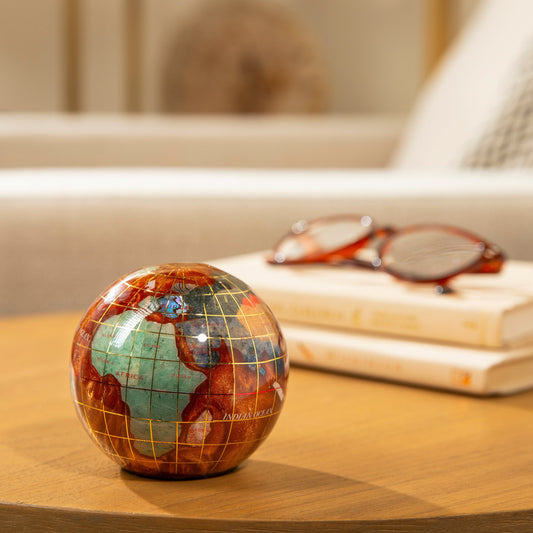 3" Gemstone Globe Paperweight with Copper Amber Opalite Ocean — Vault 88