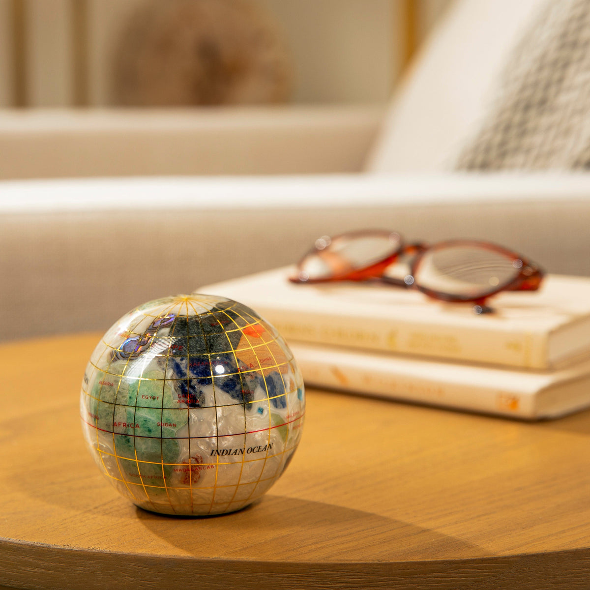3" Gemstone Globe Paperweight with Opal Opalite Ocean — Vault 88