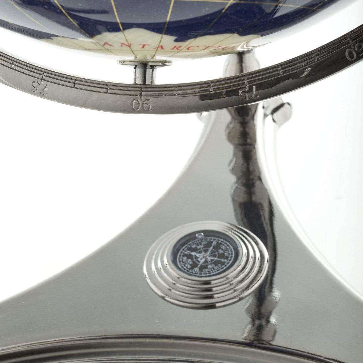 37" Tall Gemstone Globe, Lapis Ocean, Ambassador Gunmetal 3-Leg High Stand — Vault 88