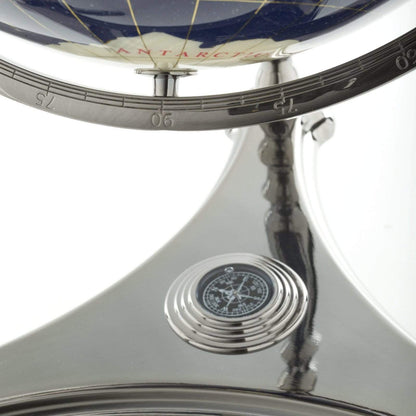 37" Tall Gemstone Globe, Lapis Ocean, Ambassador Gunmetal 3-Leg High Stand — Vault 88
