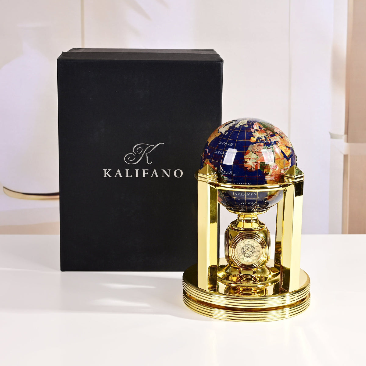 8.5" Tall Gemstone Globe with 4" Lapis Ocean on 24k Gold Plated Bi-directional Rotating Stand — Vault 88
