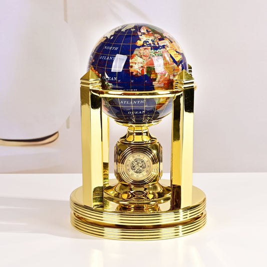 8.5" Tall Gemstone Globe with 4" Lapis Ocean on 24k Gold Plated Bi-directional Rotating Stand — Vault 88
