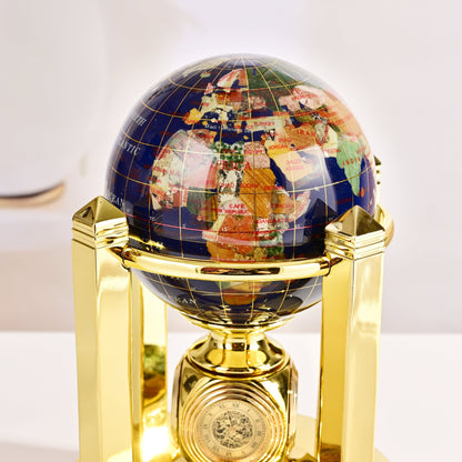 8.5" Tall Gemstone Globe with 4" Lapis Ocean on 24k Gold Plated Bi-directional Rotating Stand — Vault 88
