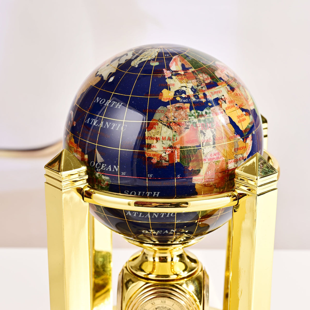 8.5" Tall Gemstone Globe with 4" Lapis Ocean on 24k Gold Plated Bi-directional Rotating Stand — Vault 88