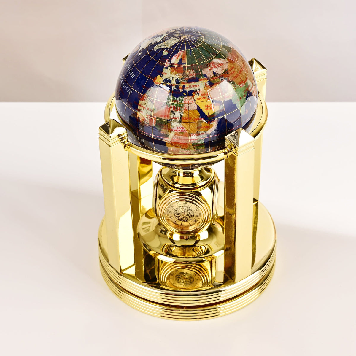 8.5" Tall Gemstone Globe with 4" Lapis Ocean on 24k Gold Plated Bi-directional Rotating Stand — Vault 88