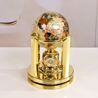8.5" Tall Gemstone Globe with 4" Mother of Pearl Diamond Cut Ocean on 24k Gold Plated Bi-directional Rotating Stand — Vault 88