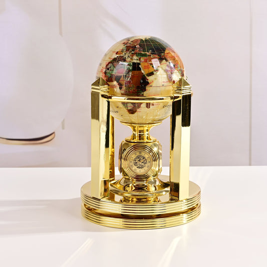 8.5" Tall Gemstone Globe with 4" Mother of Pearl Diamond Cut Ocean on 24k Gold Plated Bi-directional Rotating Stand — Vault 88