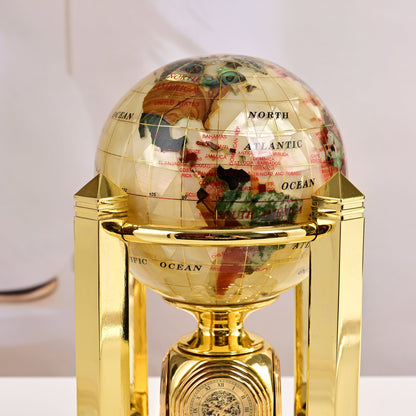 8.5" Tall Gemstone Globe with 4" Mother of Pearl Diamond Cut Ocean on 24k Gold Plated Bi-directional Rotating Stand — Vault 88