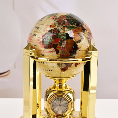 8.5" Tall Gemstone Globe with 4" Mother of Pearl Diamond Cut Ocean on 24k Gold Plated Bi-directional Rotating Stand — Vault 88