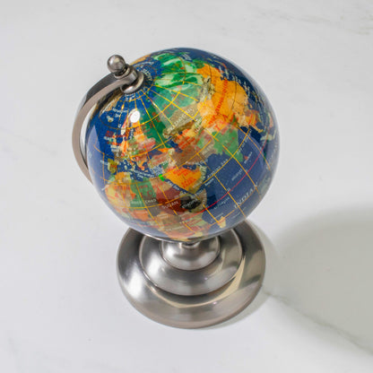 7.25" Gemstone Globe, Lapis Ocean, Antique Silver Stand — Vault 88