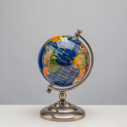 7.25" Gemstone Globe, Lapis Ocean, Antique Silver Stand — Vault 88