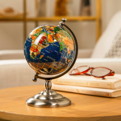 7.25" Gemstone Globe, Lapis Ocean, Antique Silver Stand — Vault 88