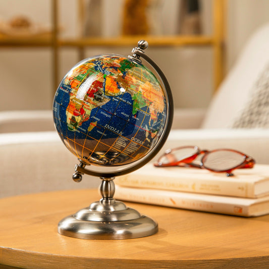 7.25" Gemstone Globe, Lapis Ocean, Antique Silver Stand — Vault 88