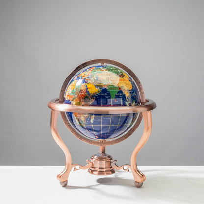 14" Tall Gemstone Globe with 9" Lapis Ocean on Copper Stand — Vault 88