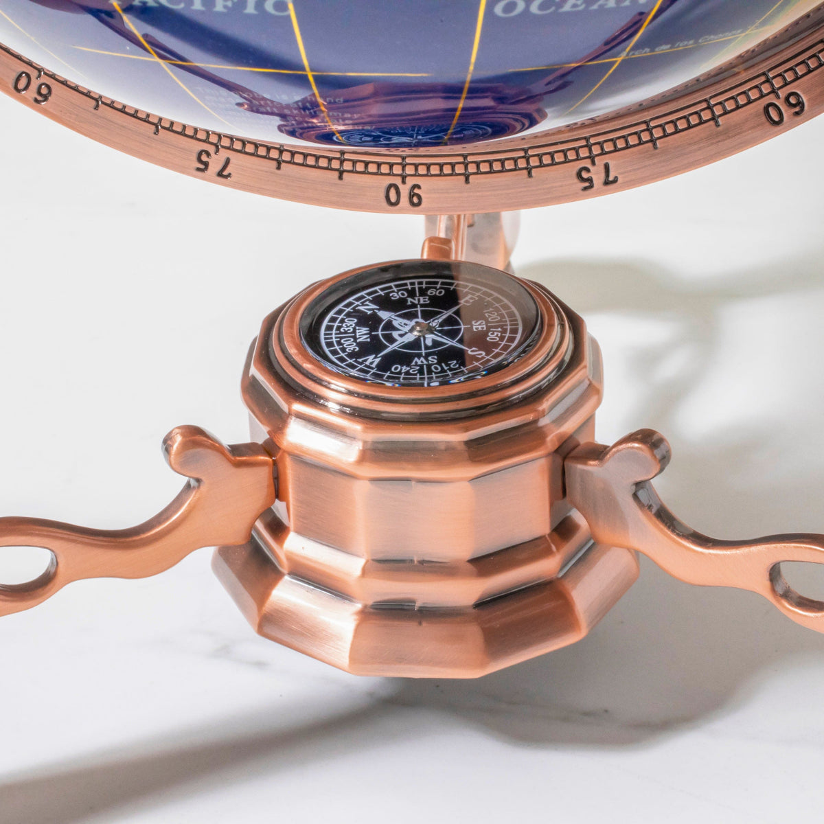 14" Tall Gemstone Globe with 9" Lapis Ocean on Copper Stand — Vault 88