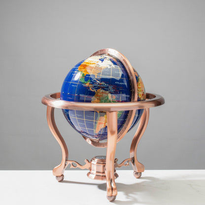 14" Tall Gemstone Globe with 9" Lapis Ocean on Copper Stand — Vault 88