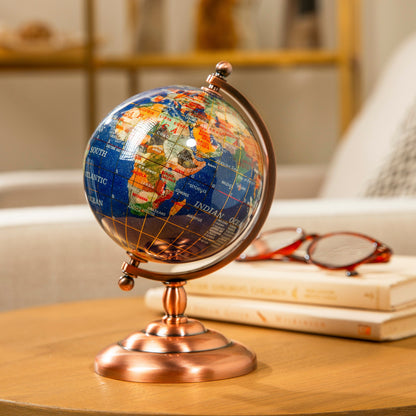 7.25" Gemstone Globe, Lapis Ocean, Copper Stand — Vault 88