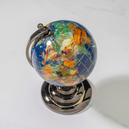 7.25" Gemstone Globe, Lapis Ocean, Gunmetal Stand — Vault 88