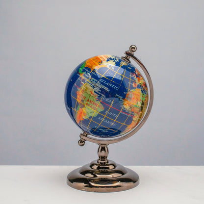 7.25" Gemstone Globe, Lapis Ocean, Gunmetal Stand — Vault 88