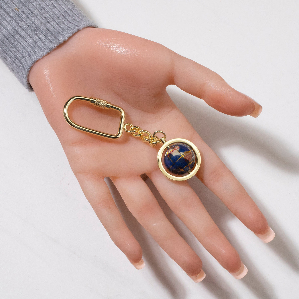 Gemstone Globe Keychain with Lapis Ocean — Gold — Vault 88