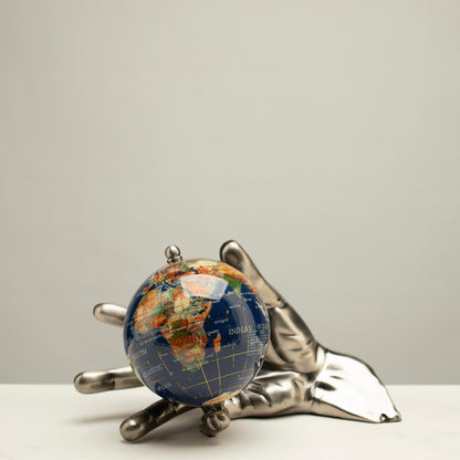World In Your Hand - Gemstone Globe with Lapis Ocean Embraced with Antique Silver Base — Vault 88