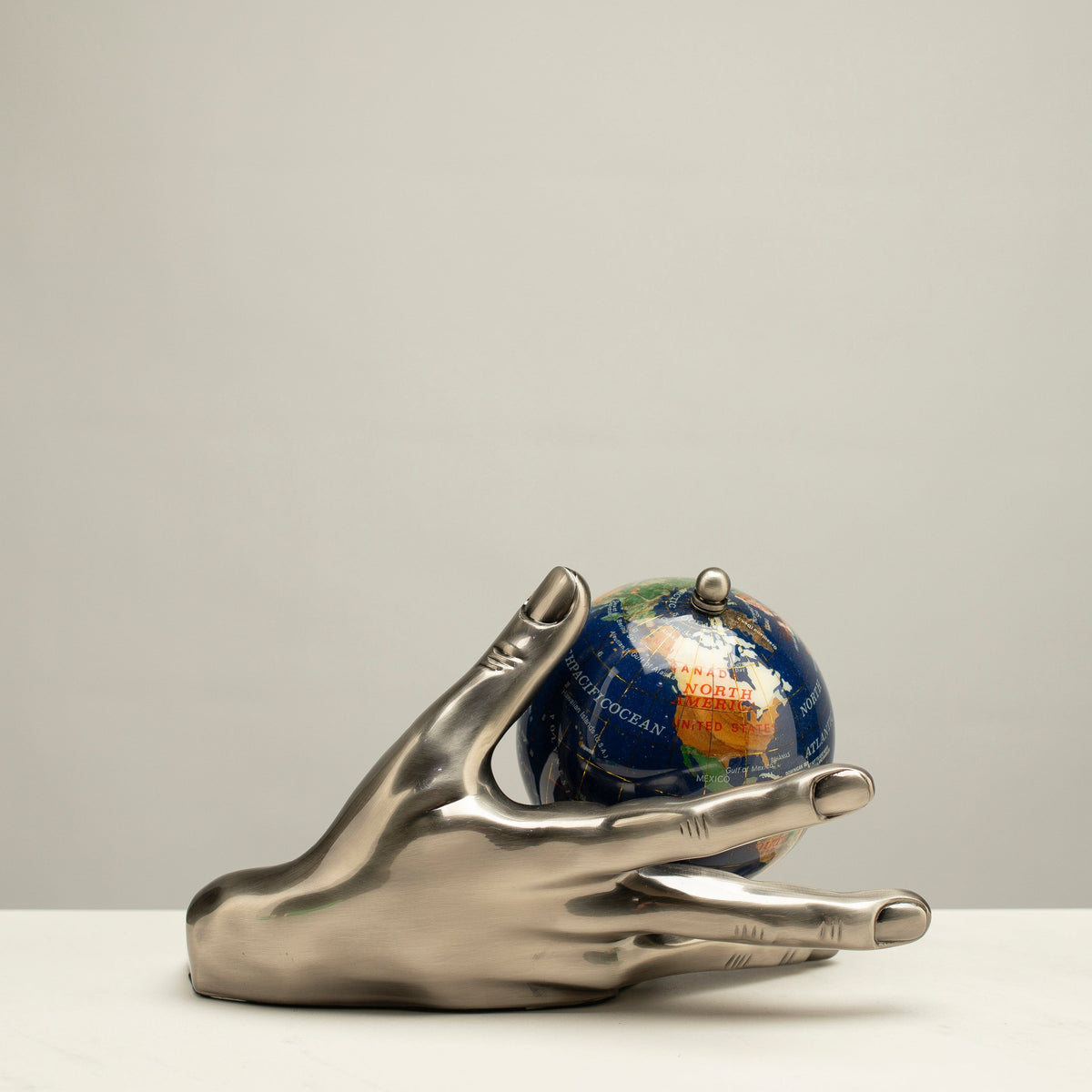 World In Your Hand - Gemstone Globe with Lapis Ocean Embraced with Antique Silver Base — Vault 88