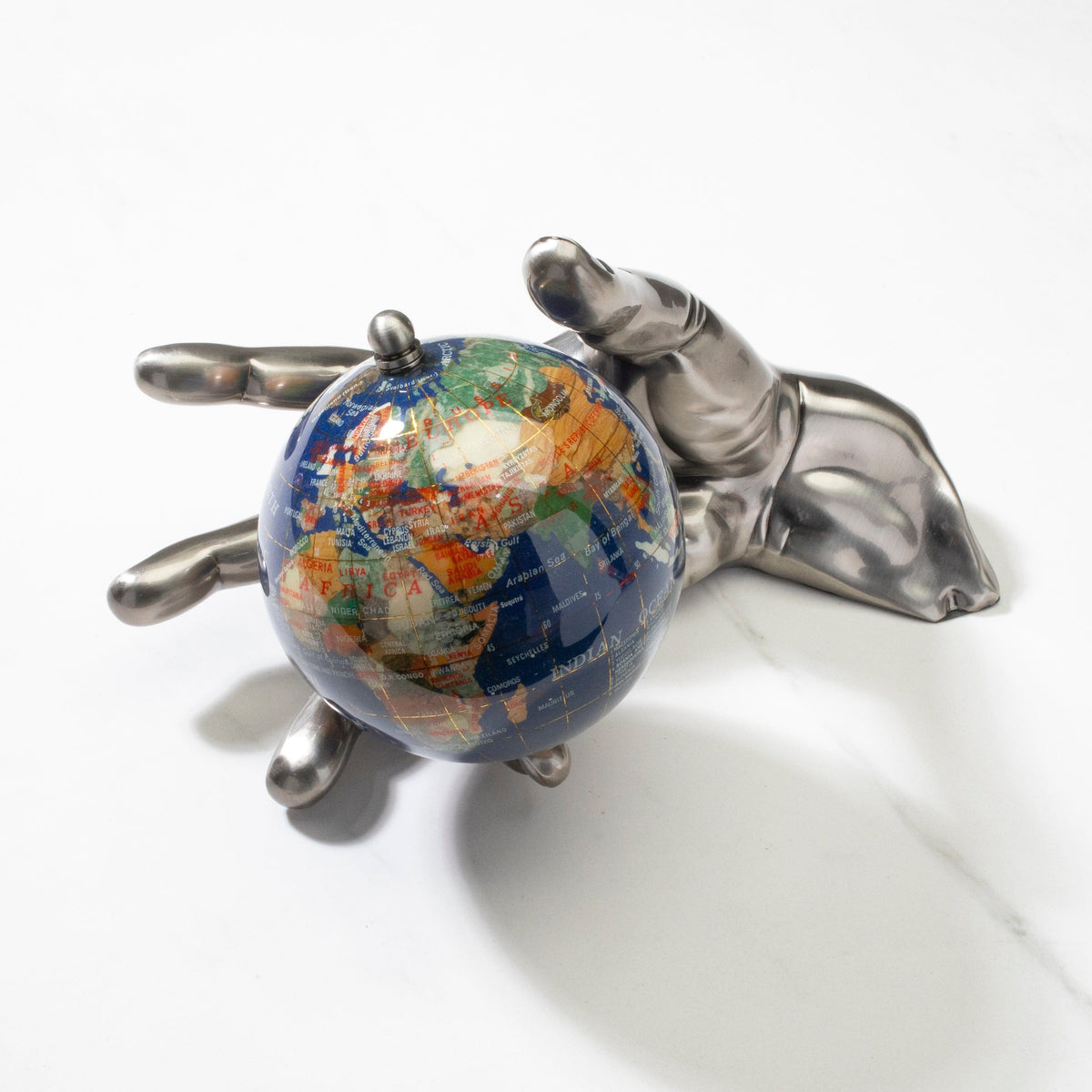 World In Your Hand - Gemstone Globe with Lapis Ocean Embraced with Antique Silver Base — Vault 88