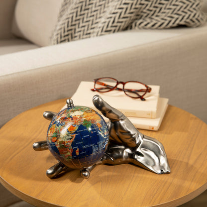World In Your Hand - Gemstone Globe with Lapis Ocean Embraced with Antique Silver Base — Vault 88