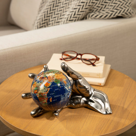 World In Your Hand - Gemstone Globe with Lapis Ocean Embraced with Antique Silver Base — Vault 88