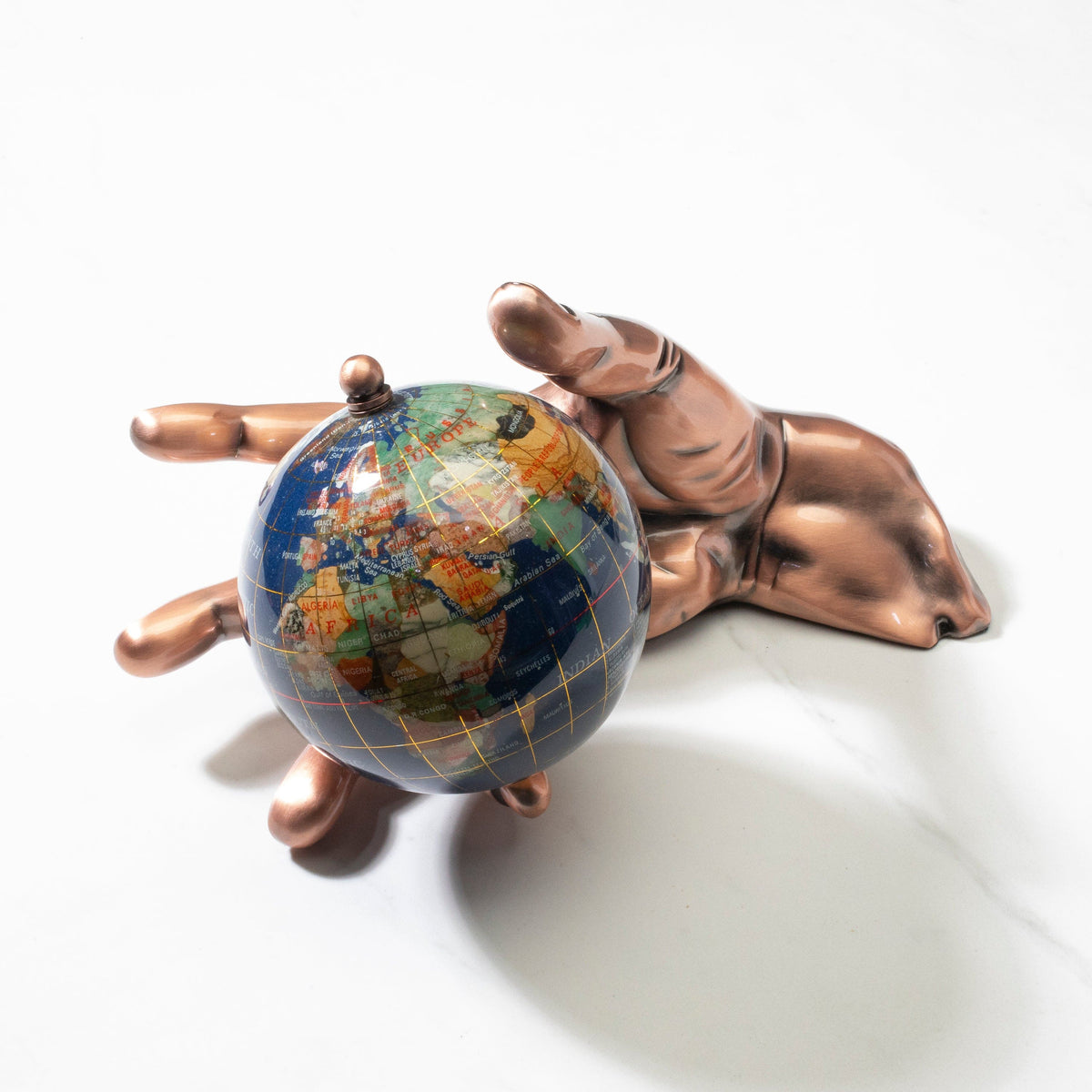 World In Your Hand - Gemstone Globe with Lapis Ocean Embraced with Copper Base — Vault 88